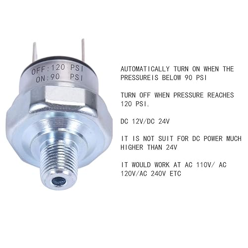 Miniatura 6 de Interruptor de presión de aire 90-120 PSI 1/8"-27 NPT DC 24V 12V Compresor de aire 90 PSI