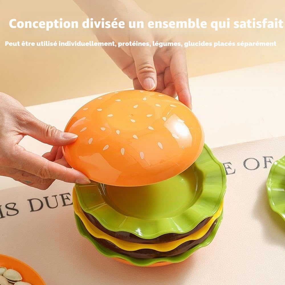 Lot de 5/7 assiettes à hamburger et bols empilables en forme de hamburger individuelle pour condiments, accompagnements de condiments, barbecue, fête, cadeau de Noël amusant et mignon