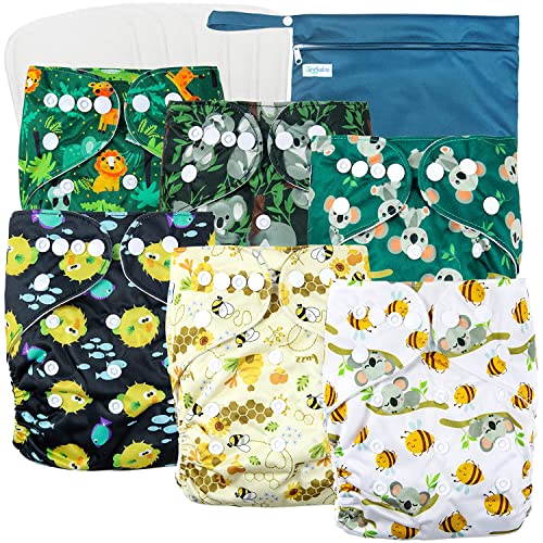 Image of Leekalos Cloth Diapers Reusable for Boys and Girls, Baby Diaper Cloth with Inserts & Wet Bag One Size (Koala & Bee)