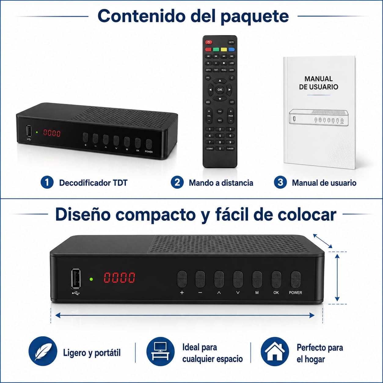 2026 Nuevo Español TDT Decodificador TV DVB-T T2 H265 HEVC FTA Full HD PVR, USB, HDMI, SCART, Sintonizador de TV Digital Terrestre, Receptor Digital de Alta definición Full HD 1080p (3)