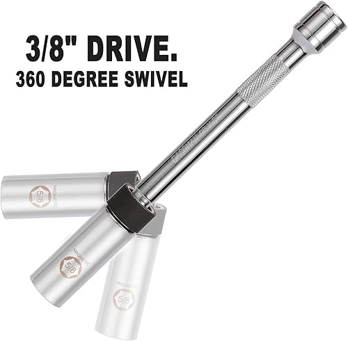 Miniatura 3 de CASOMAN Enchufe giratorio magnético para bujía de 58 pulgadas, unidad de 38 pulgadas x 20 cm de longitud de barra extendida, giro de 360 grados,