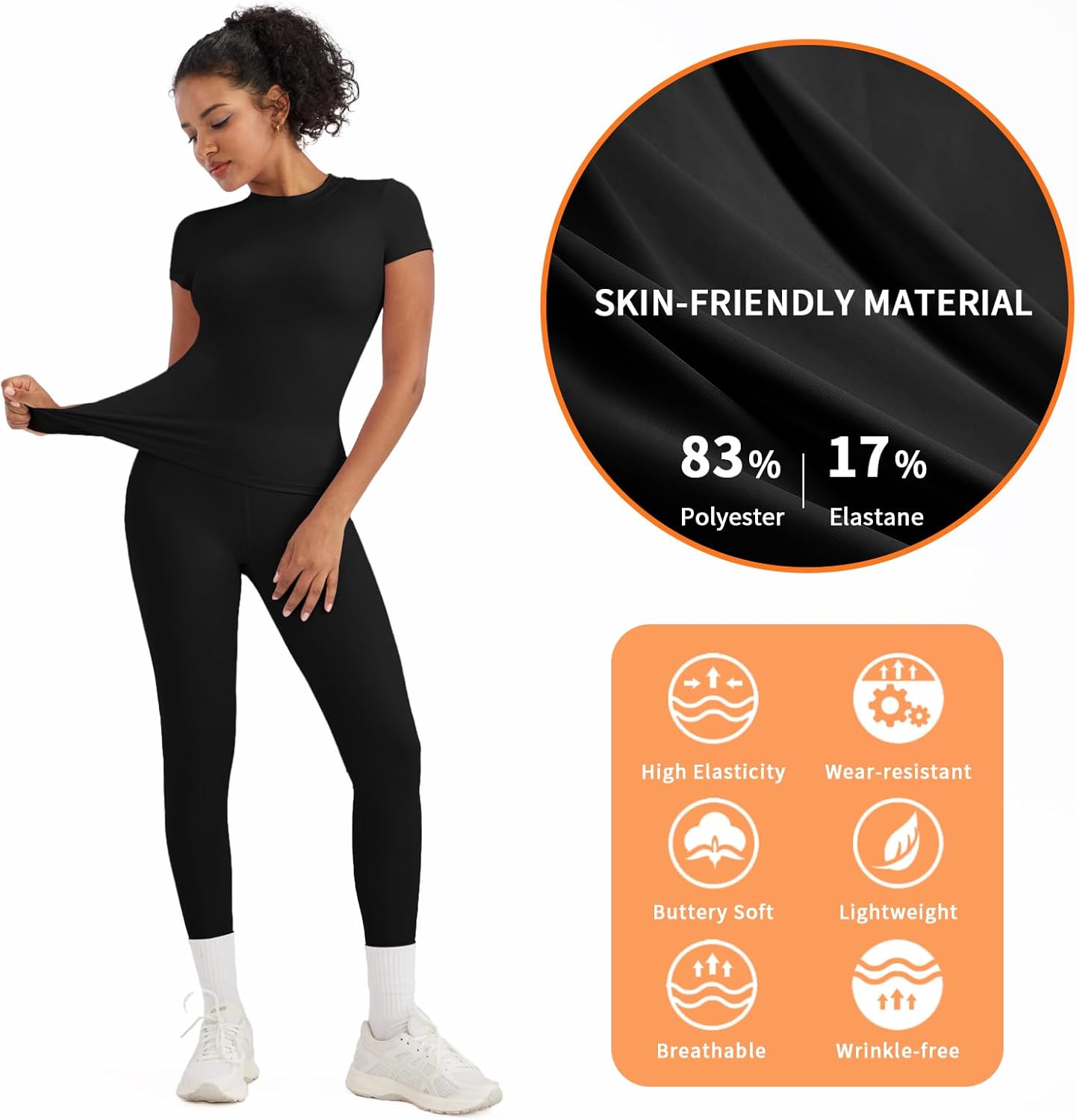 YZMJAFU Workout Sets for Women, 2 pcs Seamless Women‘s Yoga Sets, Stretch Yoga T-Shirt and High Waisted Yoga Leggings