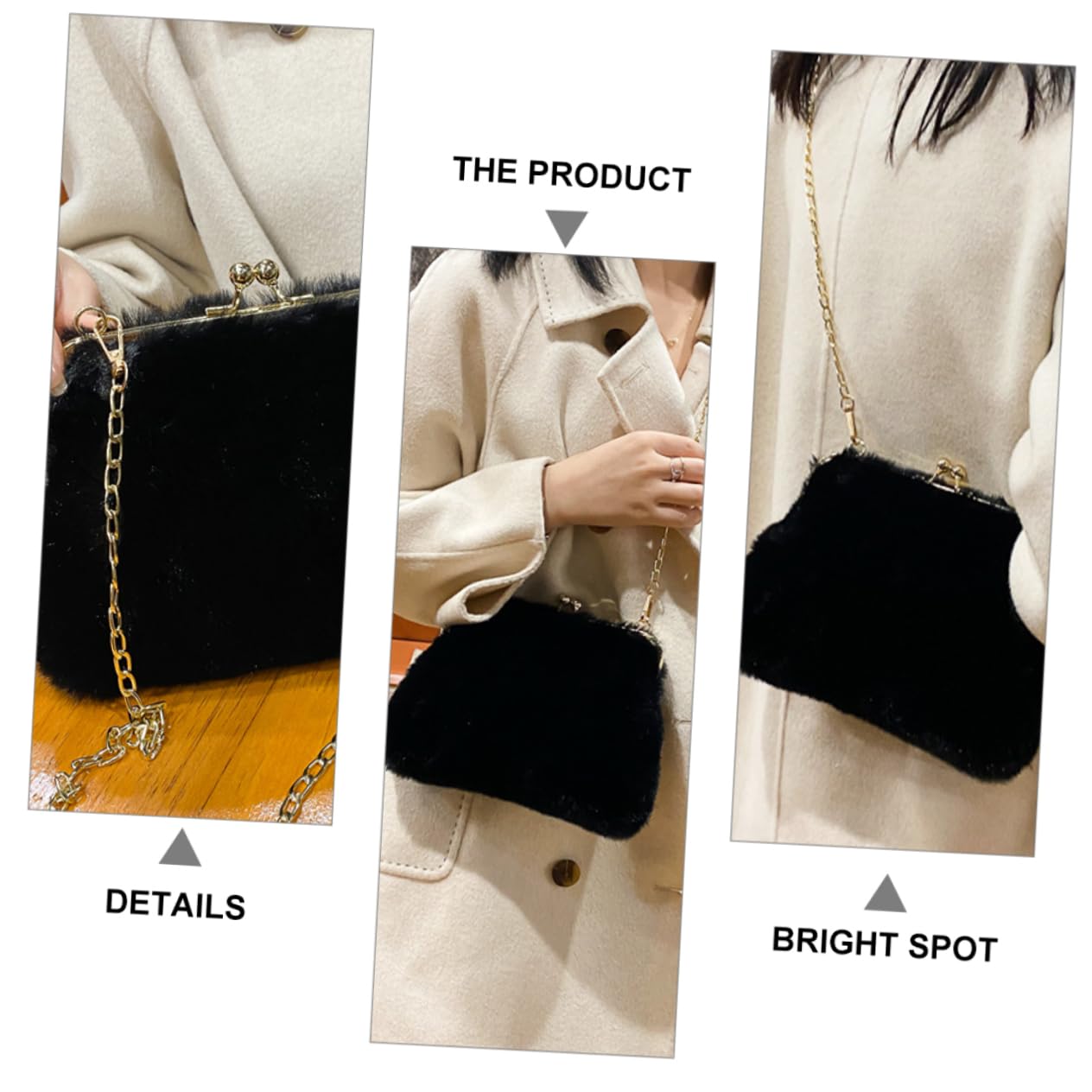 Women's Faux Fur Messenger Crossbody Bag - Plush Shoulder Tote, 15.72x12.97x1.57 Inch, Fashion Handbag - View #6