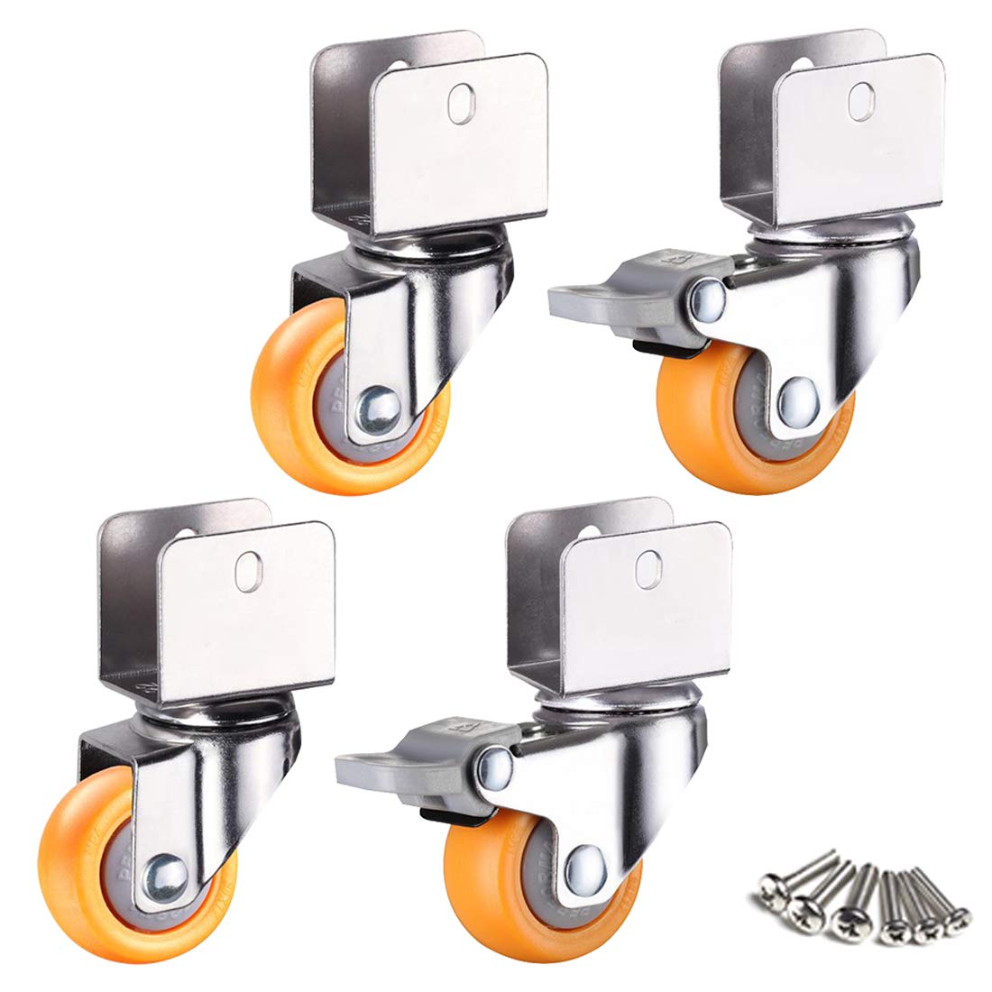 Zguouzantye Brake+Universal 1Inch Caster Wheels With Dual Locking 25Mm Nylon Swivel Castors For Baby Bed Furniture 50Kg Load 4Pcs Yellow(,18Mm/0.7In)