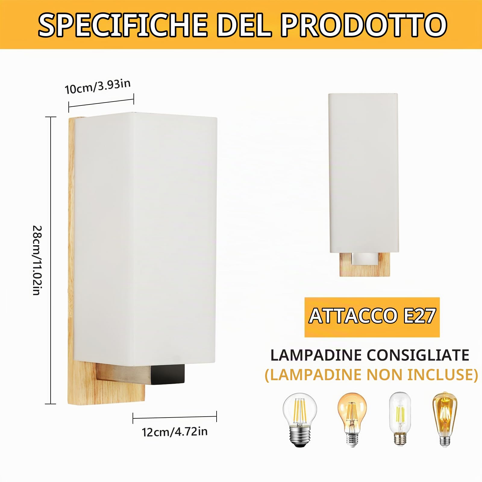 DELIPOP Applique da Parete Interno Legno, Lampada da Parete Vintage E27