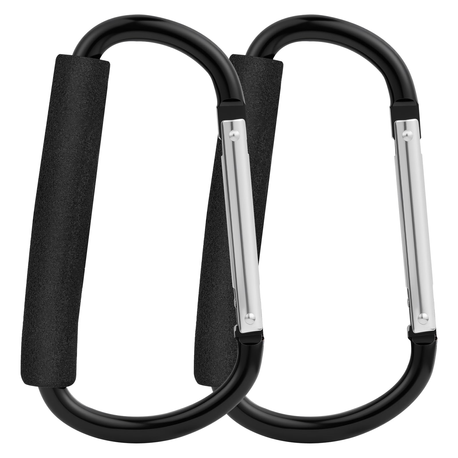 URAQT Kinderwagen Haken, 2 Stk Aluminium-Kinderwagenhaken, Karabiner-Ausrüstungsclip, Kinderwagen-Clips zum Aufhängen von Tasche und Einkaufen, Kinderwagen-Zubehör, Helmen, Wasserflaschen, schwarz