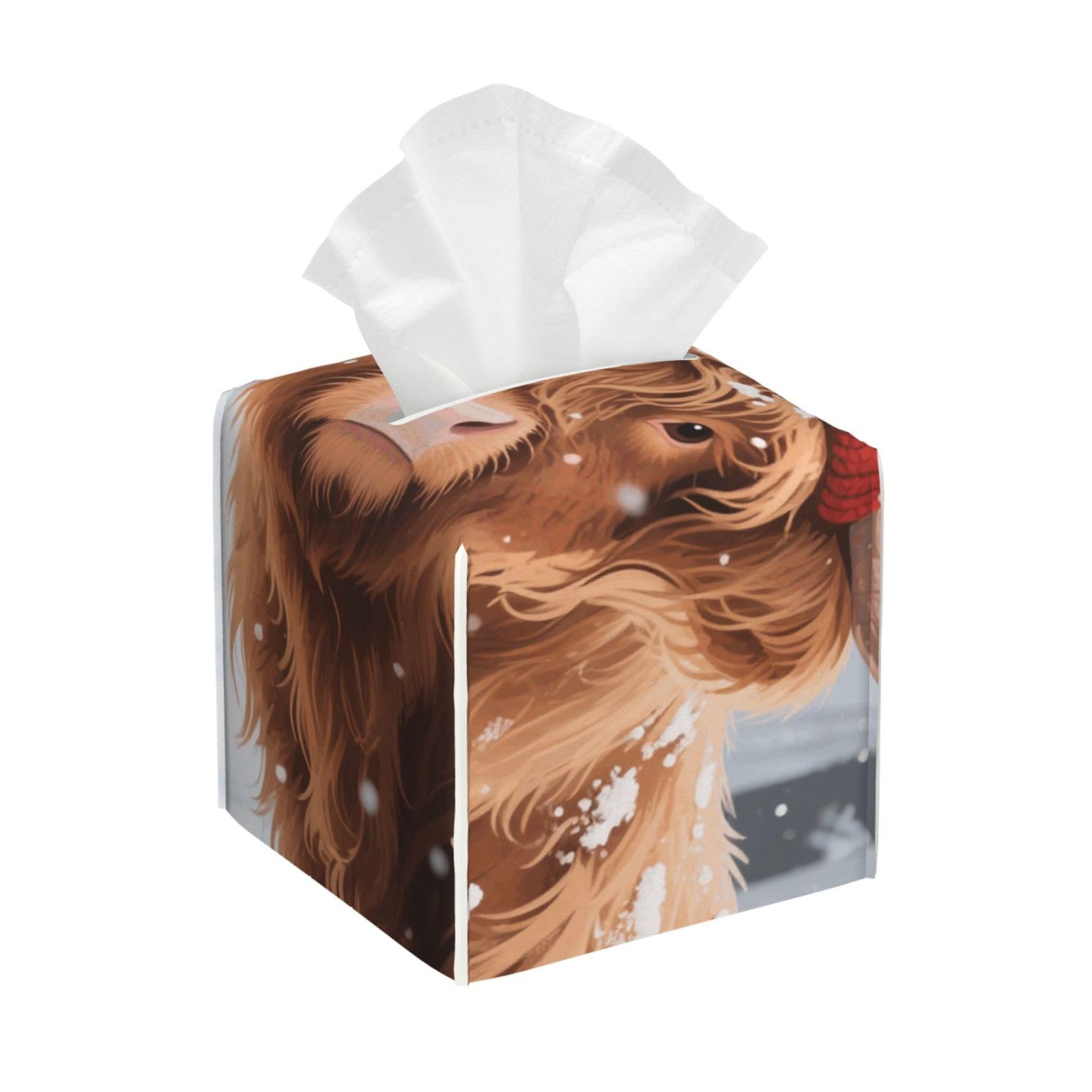 Pu Leather Cube Tissue Box Holders Modern Waterproof Square Tissue Box Cover Cow Facial Paper Holder for Bathroom Kitchen Nightstand Office Home Decor