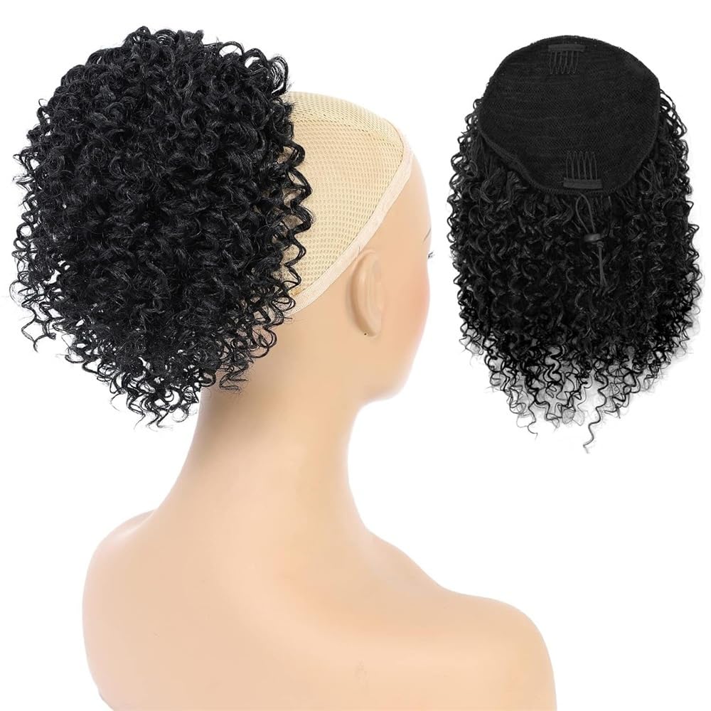 Postiche queue de cheval synthétique de 25 cm, postiche afro crépue et bouclée noire naturelle, for femmes noires