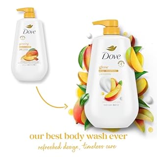 Dove Body Wash with Pump Glow Mango & Almond Butter For 24hr Lotion-Soft Skin Moisturizing Skin Cleanser with No Sulfates No Parabens 30.6 oz