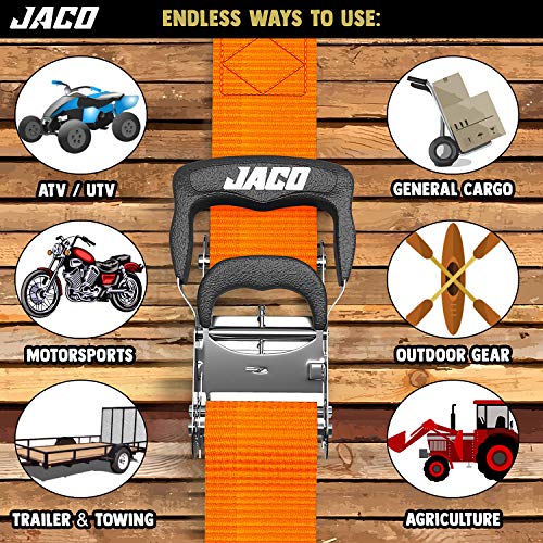 Jaco Spanngurte mit Ratsche, 4,1 cm x 2,4 m, Robustes Spanngurt-Set mit weichen Schlaufen, 2,4 kg (Orange) – Bild 5