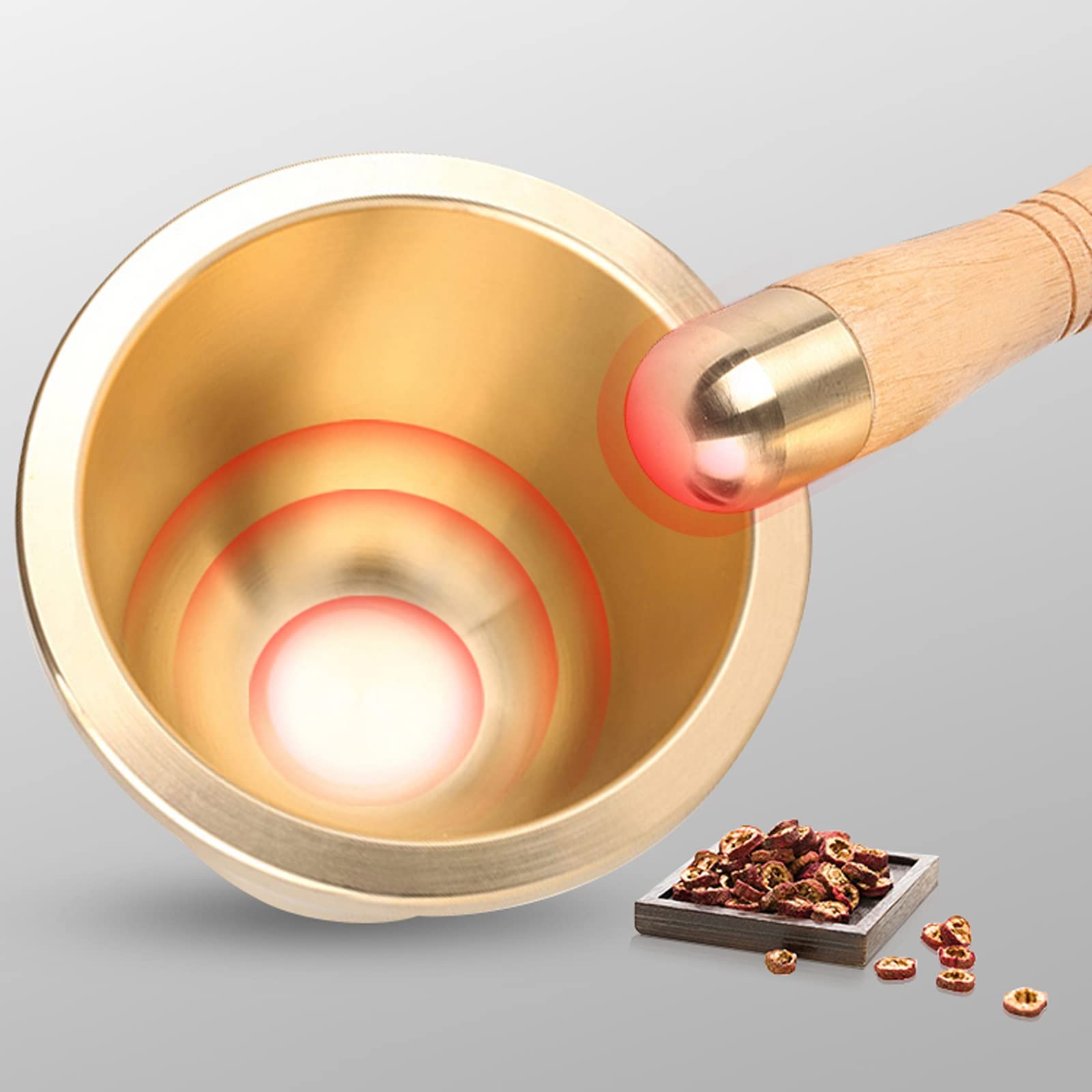 Knoblauchpresse Edelstahl Traditionelles Mörser- und Stößel-Set aus Messing, Gewürz- und Kräutermühle, 1 Stück, Gold Knoblauchzerkleinerer(Groß)