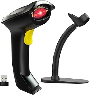NADAMOO Wireless Barcode Scanner with Stand 2-in-1 2.4G Wireless & Wired USB Bar Code Scanner Handheld Laser Bar Code Reader Automatic Hand Scanner for Computer POS Warehouse Inventory Library