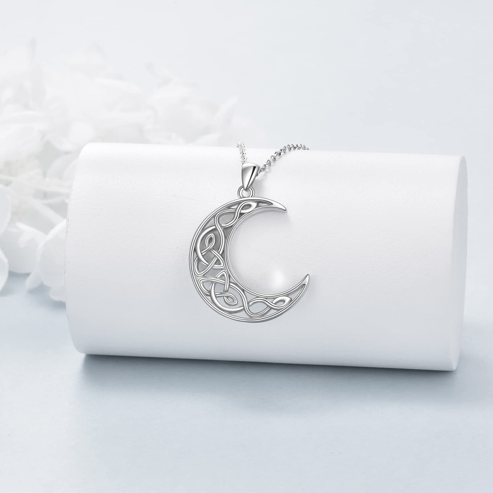 VONALA Keltischer Knoten Mond Halskette 925 Sterling Silber Mond Anhänger Kette Irland Schmuck Geschenke für Damen Mädchen