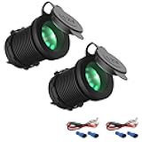 YONGMING 12V/24V Car Cigarette Lighter Socket Replacement with Green LED Cigarette Lighter Plug for Car Marine Motorcycle ATV RV Waterproof Power Outlet Pack of 2