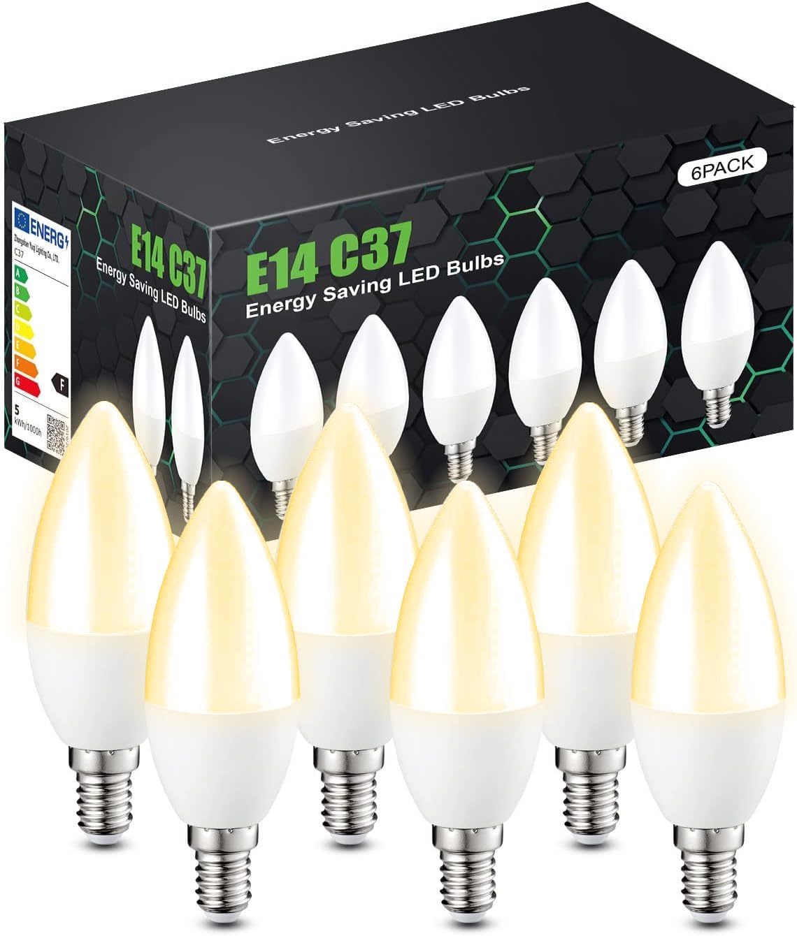 tuare E14 LED Light Bulb, 5W 400 Lumens E14 LED Light Bulb Warm White 3000K, 40W Equivalent SES Small Edison Screw Light Bulbs, CRI 80 Candle Bulb, Non Dimmable - Pack of 6