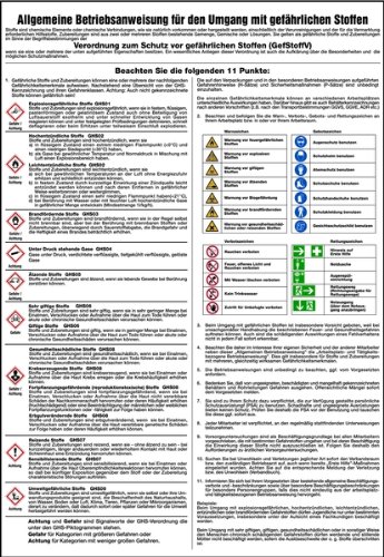 LEMAX® Betriebsanweisung, Umgang mit gefährlichen Stoffen - GHS/ISO 7010 Piktogramme Kunststoff weiß/Schriftfarbe: schwarz 410x595mm