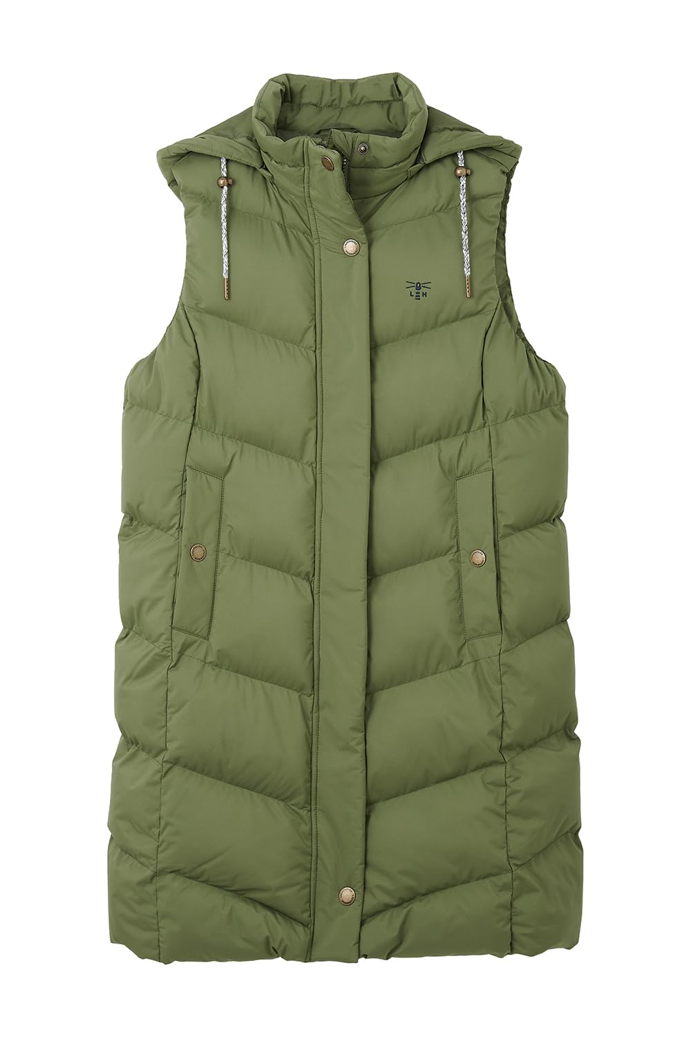 LightHouse Women's Savannah Long Gilet - Ladies Outdoor Long Padded Puffa Vest with Hood with Recycled Sustainable Fill - Olive - 12