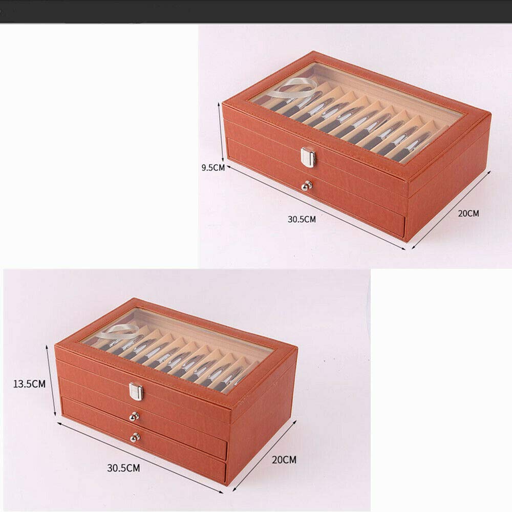 SHZICMY Schreibgeräte Sammlerbox, 24/36 Pcs Display Box Aufbewahrungsbox Geeignet für Stifte, Kugelschreiber, Pens, Leder&Flanell Penbox Veranstalter mit Glasfenster Schubladen (36-bit Orange)