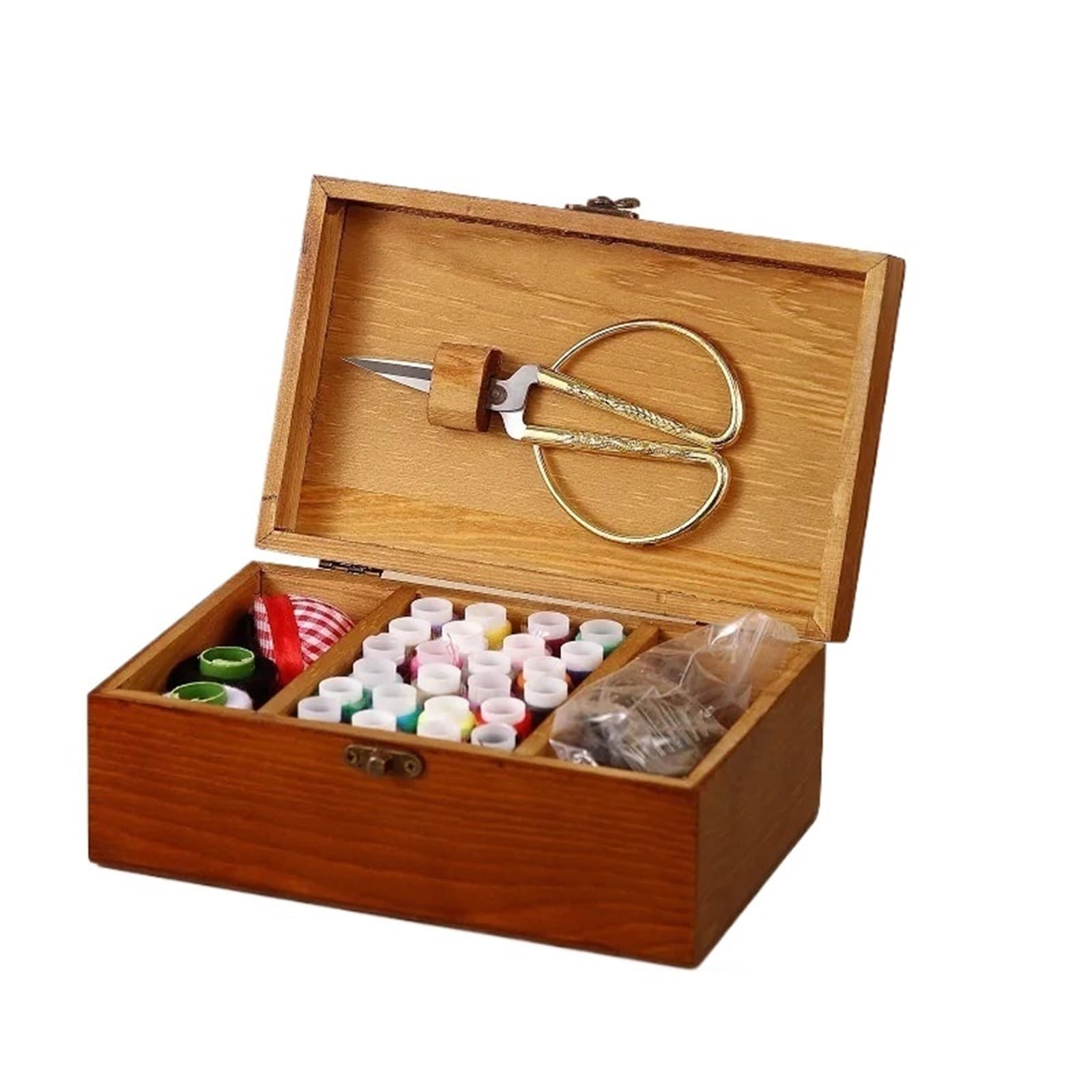 wooden sewing box Wooden Sewing Box Vintage For Household Sewing Thread Set for Camping Home DIY(1Set)
