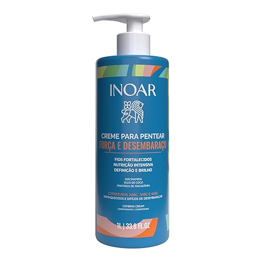 Inoar Força e Desembaraço Creme para Pentear – Hidratação e Maciez, Niacinamida, Óleo de Coco e Manteiga de Macadâmia., Para Cabelos Danificados e Quebradiços, 1L