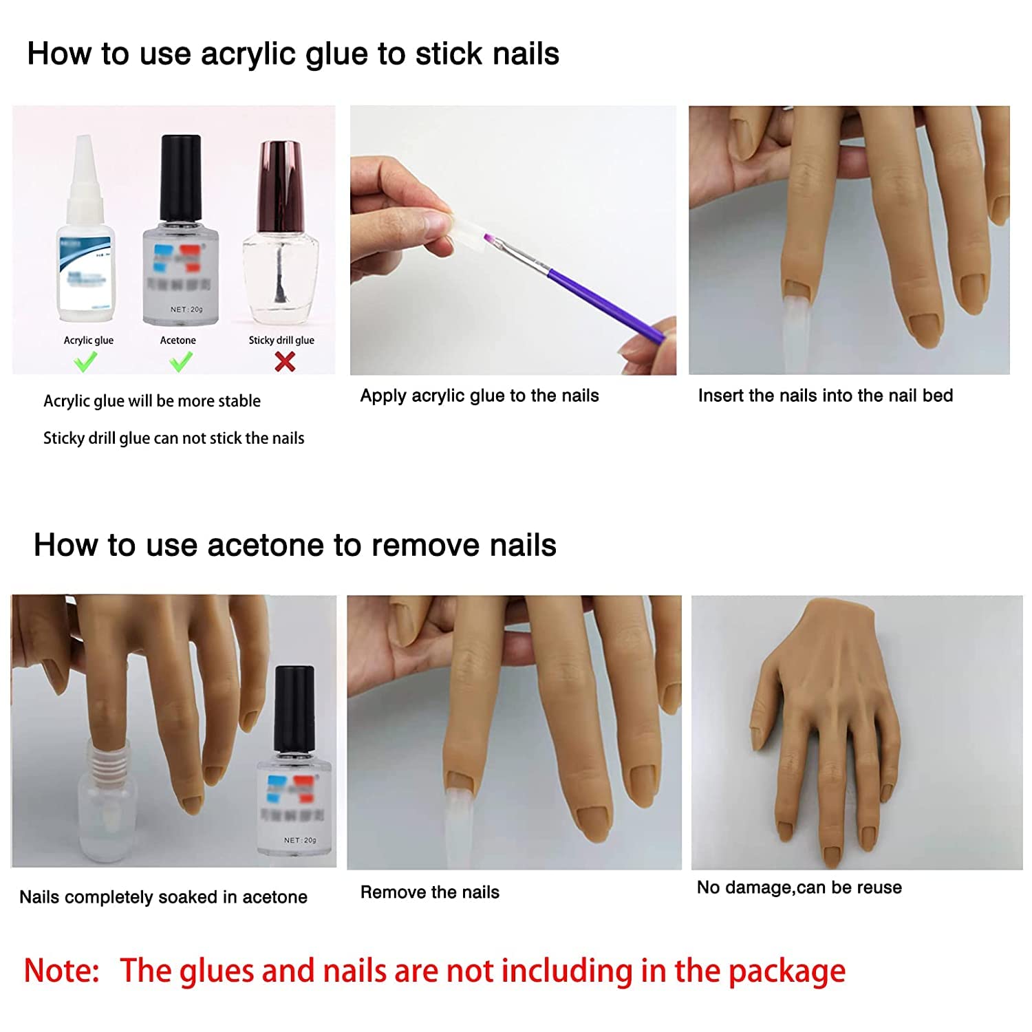 XMASIR Main D'entrainement Manucure avec Support, Silicone Main d'entraînement Pour Ongles en Acrylique, Réglables Flexibles Manucure à Ongles (gauche)