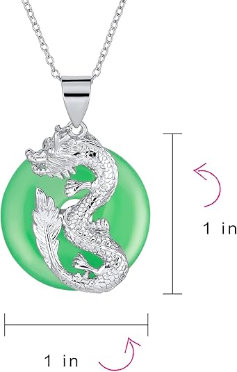 Collier Pendentif Jade Vert Avec Symbole Chinois 'Fortune' - Argent Sterling .925, Chaîne 18 Pouces, Style Asiatique