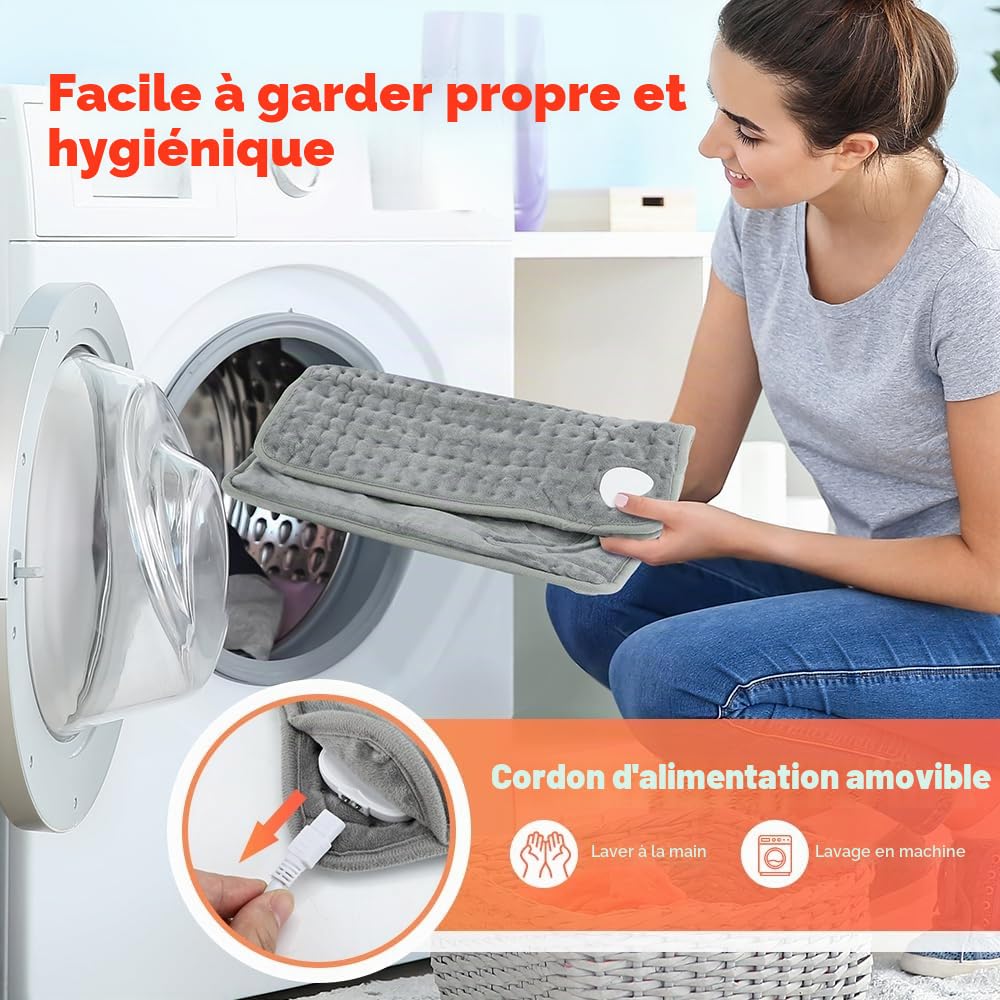 Chauffe-Pieds Electrique 40x40 cm, Coussin Chauffant avec 9 Niveaux de Chauffage & 4 Minuteries, Extinction Automatique, Lavable en Machine, Chauffage Rapide pour Pieds, Dos et Corps Entier