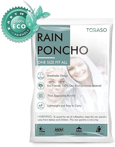 Miniatura 9 de TORASO Ponchos de lluvia desechables para adultos, capucha con cordón y material más grueso, impermeable, transparente