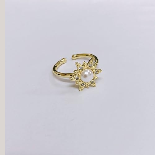 Miniatura 5 de Anillos giratorios para mujeres y niñas, delicados, perlas, girasoles, circonita cúbica, antiansiedad, alivio del estrés, ajustable, abierto,