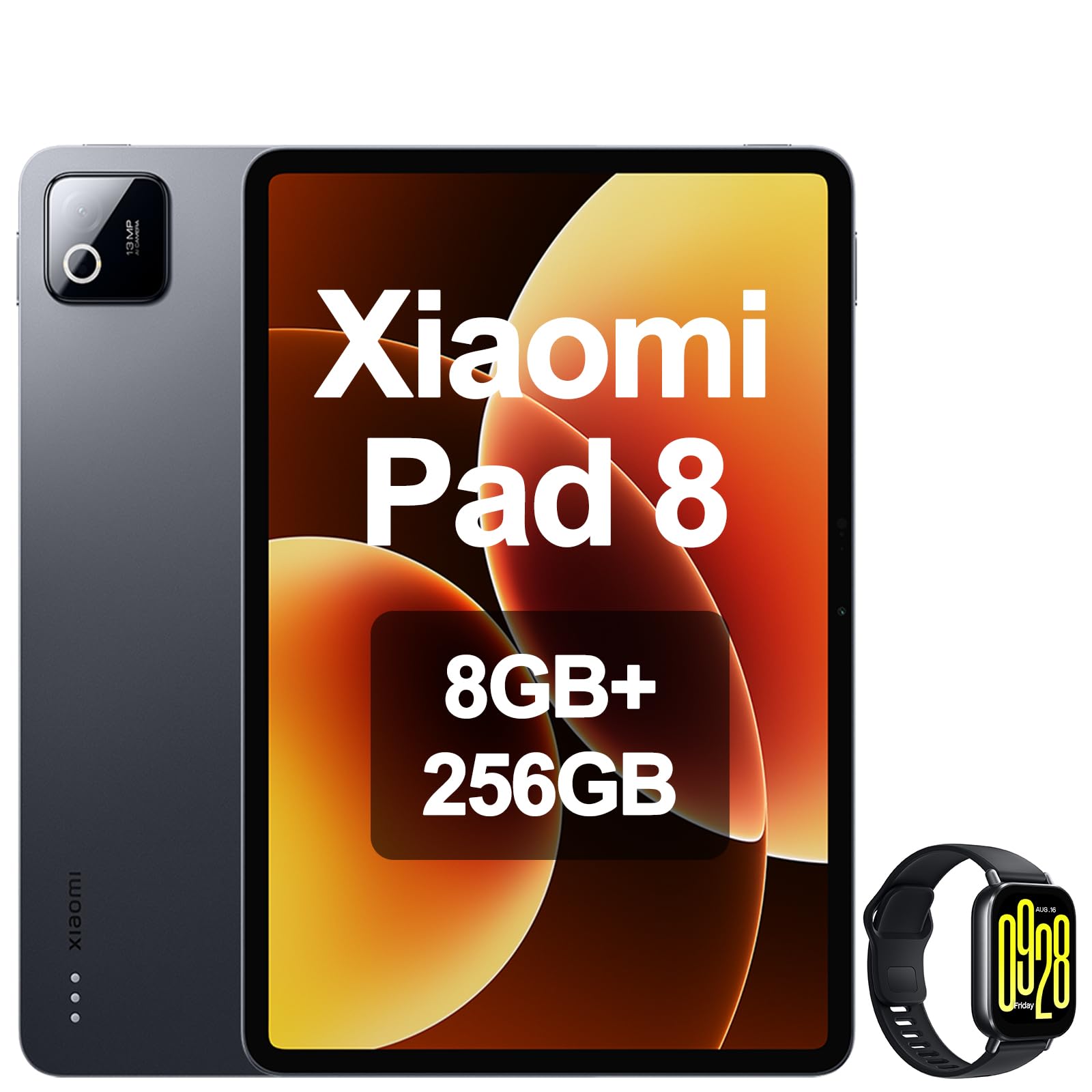 XIAOMI Pad 8 8 GB/256 GB, WiFi 7, 11,2" 3,2K Tablet, Dolby Atmos Sound, Snapdragon 870 Prozessor, 9200 mAh Akku (Ladegerät Nicht im Lieferumfang enthalten), Grau, inklusive Smartwatch