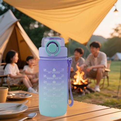 Miniatura 5 de ZZT Botellas de agua de 20 onzas con marcador de tiempo para beber y pajilla, botella de agua con palabras motivacionales, a prueba de fugas,