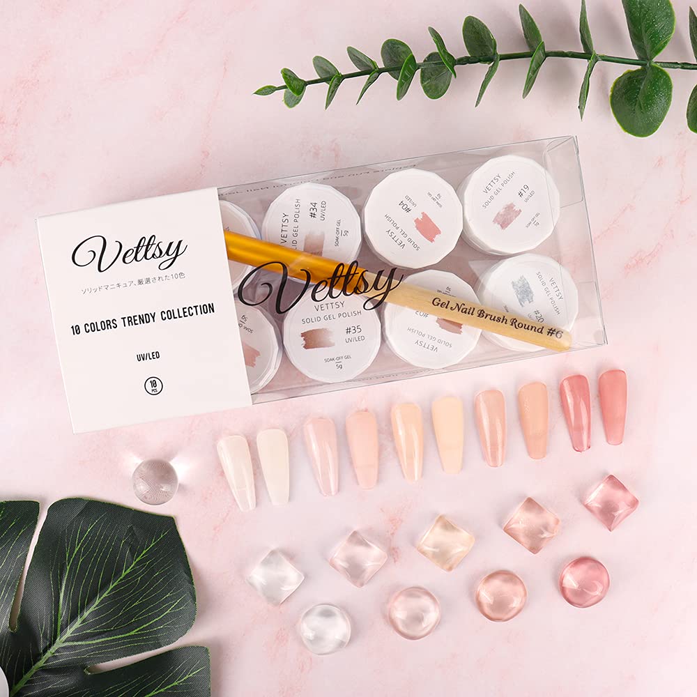 Vettsy Solid Pudding Cream Gel Nail Polish Nude Set, 10 Colors Highly