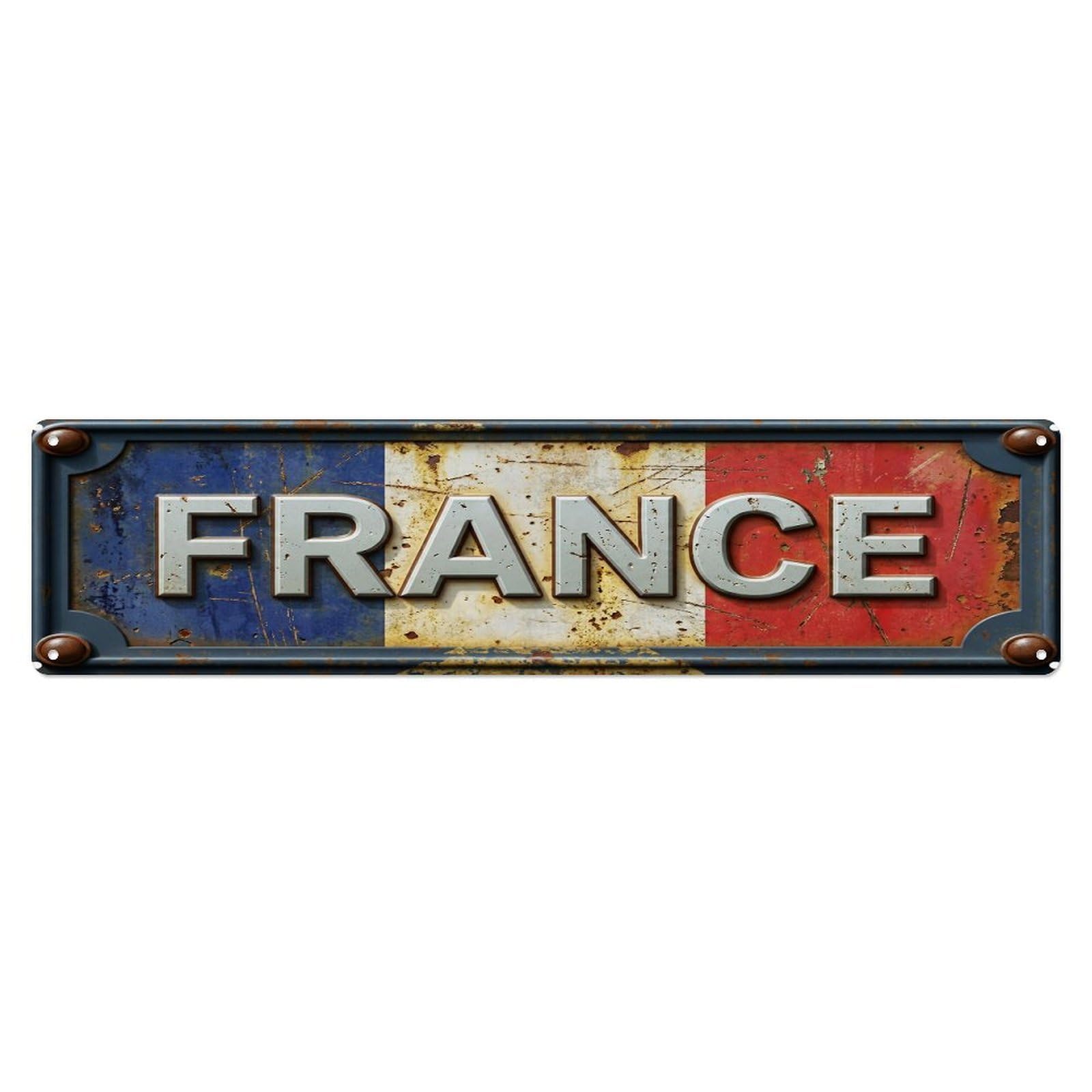 Olhnbad 4X16inch(10X40cm) Vintage France Flag Pattern Metal Tin Sign