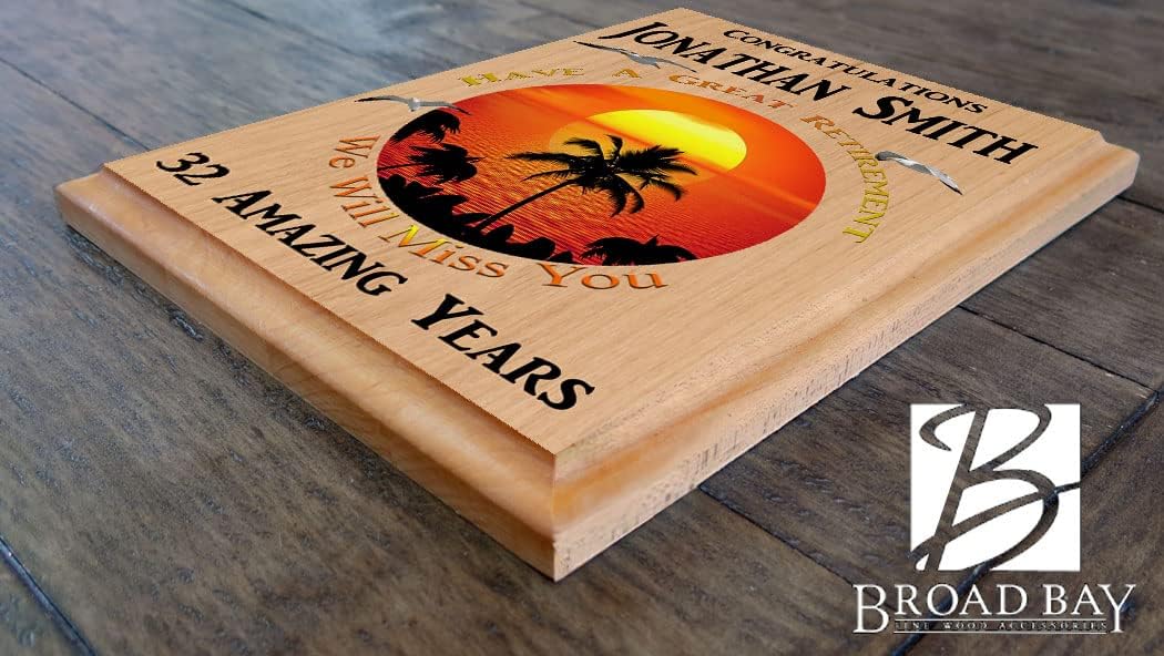 Personalized Retirement Plaque – Tropical Sunset Edition – Custom Name & Years – Solid Wood Keepsake – 11" x 8.5" – Made in USA (Wood Tropical Retirement Plaque 11in x 8.5in)