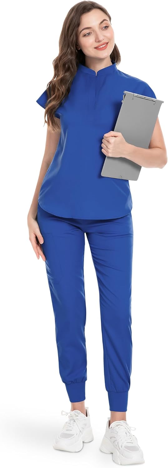 niaahinn Scrubs Set for Women Nurse Uniform Jogger Suit Stretch Top & Pants with Multi Pocket for Nurse Esthetician Workwear - Image 3