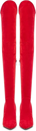 Miniatura 5 de Castamere Botas de tacón alto para mujer sobre la rodilla, puntera puntiaguda, grueso, tacón grueso de 3.9 pulgadas con cremallera