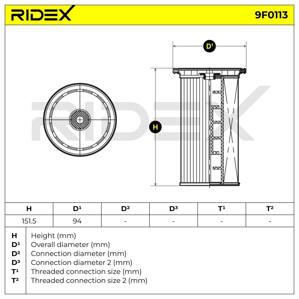 RIDEX Filtro Carburante 9F0351: Filtro A Condotto/circuito Per Honda Accord VI. Altezza 172mm, Diametro 50mm. Ricambio Specifico. - 5