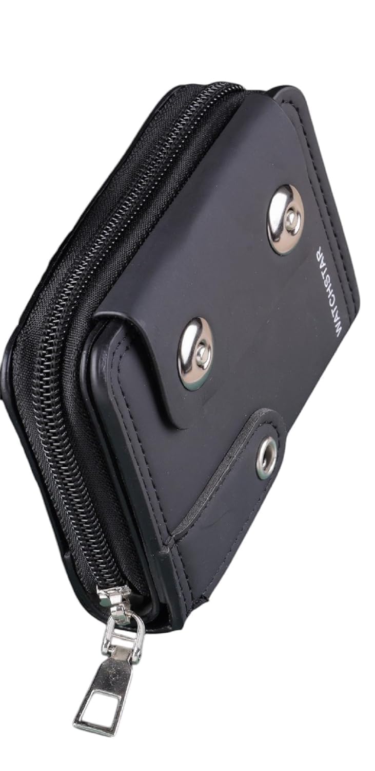 Unisex Genuine Leather Wallet with Zipper and 10 Slots | Stylish Card Holder for Credit & Debit Cards | Multi-Compartment Organizer Wallet (Black)-image-7