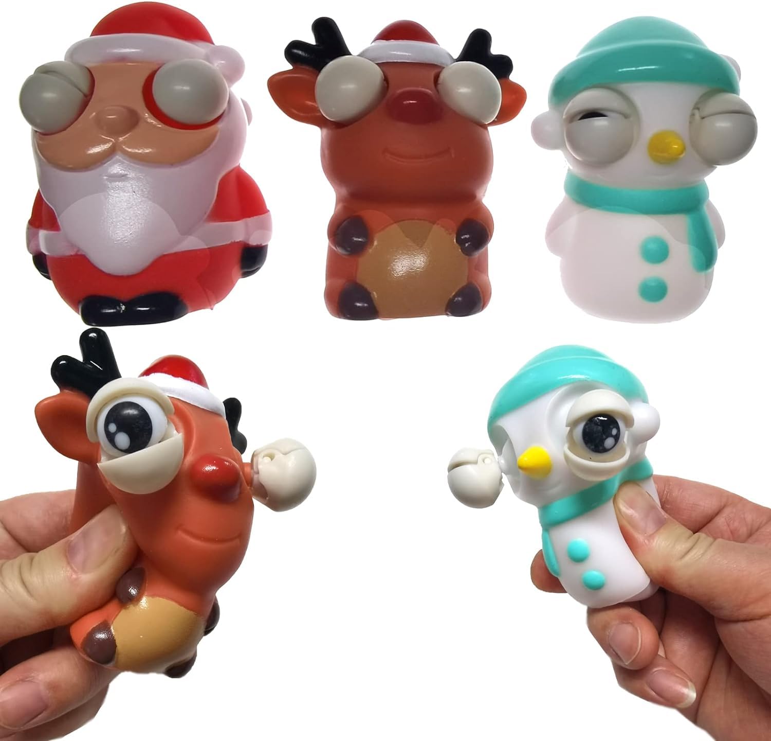 3 Pack Funny Pop-Out Stress Squeeze Toys, Stick Out Eyes Santa Claus Elk Snowman, Decompression Evil Fun Toys, Squish Fidget Toy, Squishy Stress Ball Christmas Figures, for Christmas, Adults, Kids