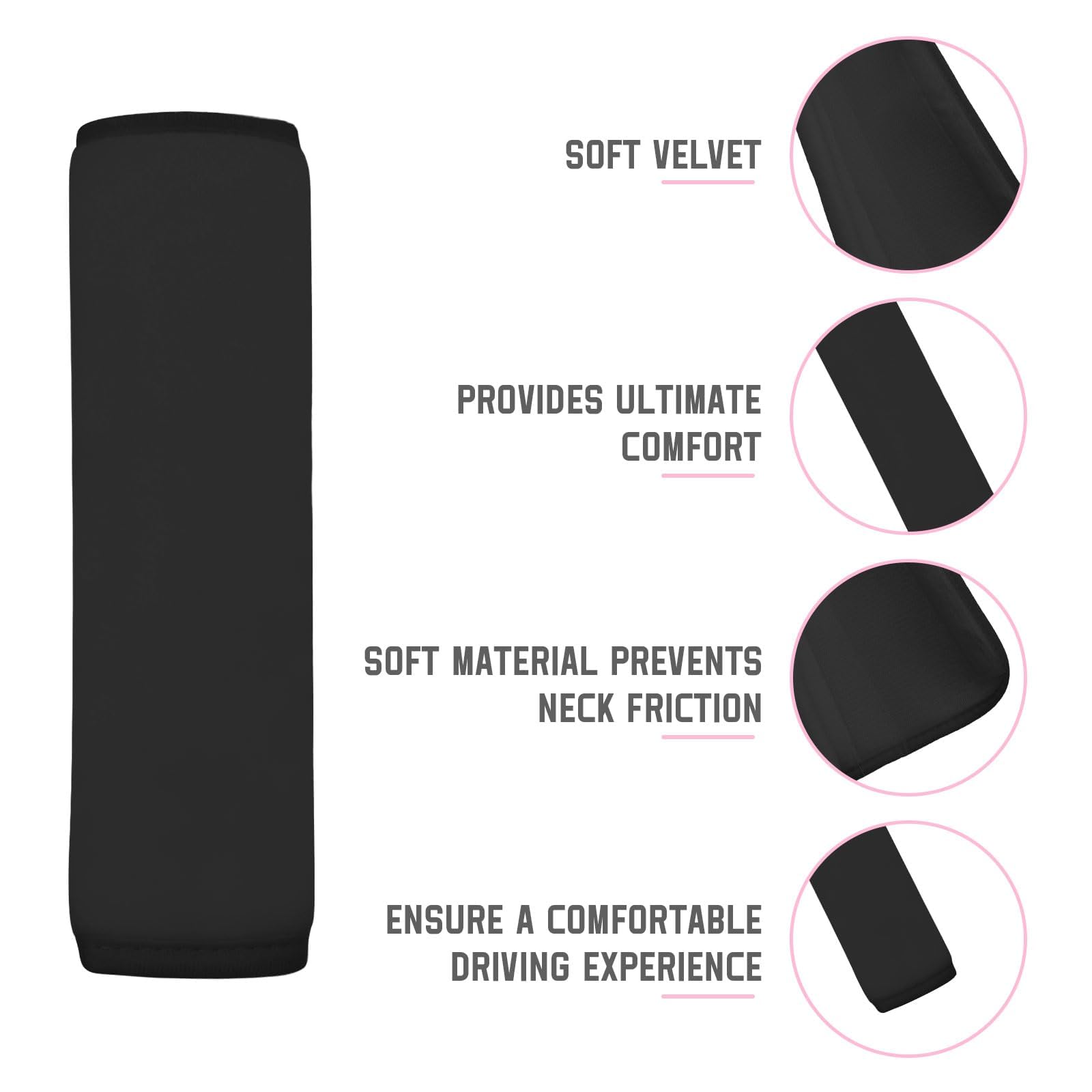 2 imbottiture per cintura, cintura di sicurezza per auto, imbottitura per cintura di sicurezza per auto, cuscino per il sonno morbido e confortevole e protezione per cinture per bambini (nero)