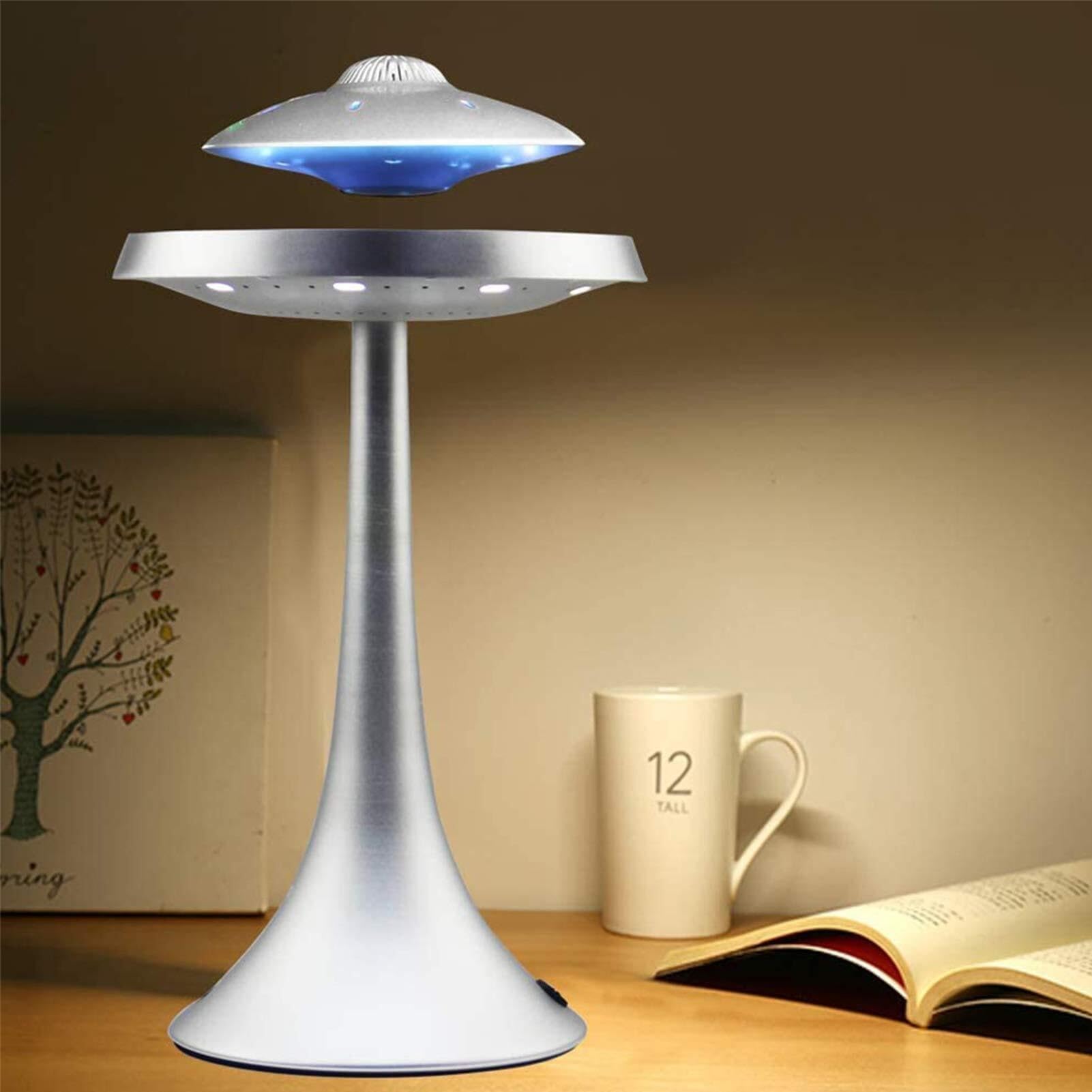 Altoparlante a levitazione magnetica, altoparlante Bluetooth UFO con ricarica wireless, altoparlante Bluetooth con lampada a LED con suono stereo da 5 W, rotazione a 360°, per la casa