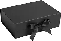 Caixa De Presente Premium Rígida Com Trava Magnética e Laço de Cetim (Preta, 28x20x9cm)