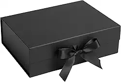 Caixa De Presente Premium Rígida Com Trava Magnética e Laço de Cetim (Preta, 28x20x9cm)