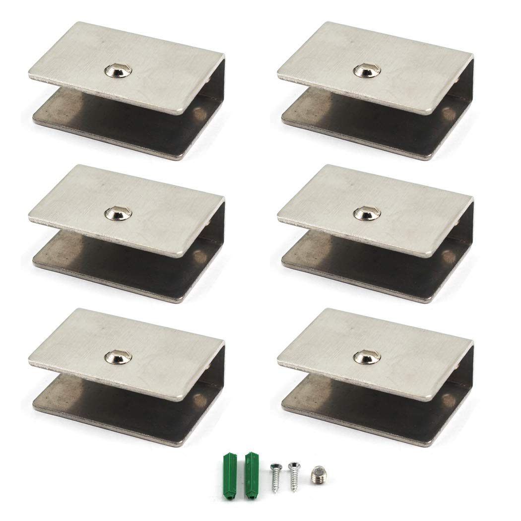 Glass Clamp Bracket 11-14mm Stainless Steel Glass Shelf Clips Wall Mounted Glass Shelf Support Shelf Bracket (Pack of 6)