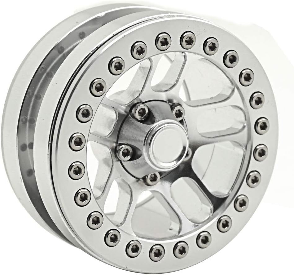 RC-Hub 4Pcs 1.9 Inch Aluminum Metal Beadlock Wheel Rims for 1/10 RC Axial SCX10 CC01 (Silver)