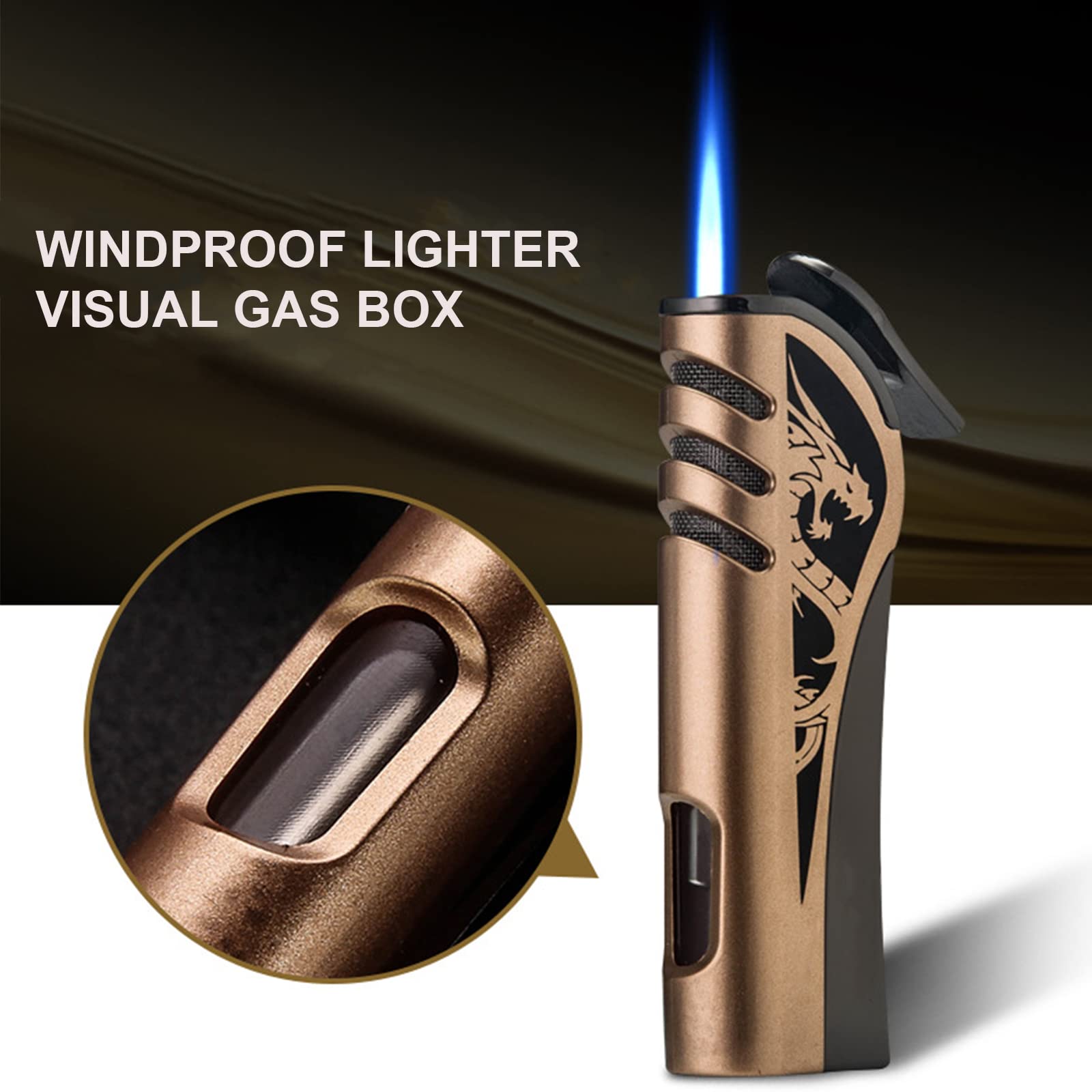 Encendedor de Antorcha de Metal Encendedor de Gas Jet Encendedor de Cigarros A Prueba de Viento Llama Azul Inflable Gadgets de Llama Fuerte Ajustable con Tanque de Gas Visible