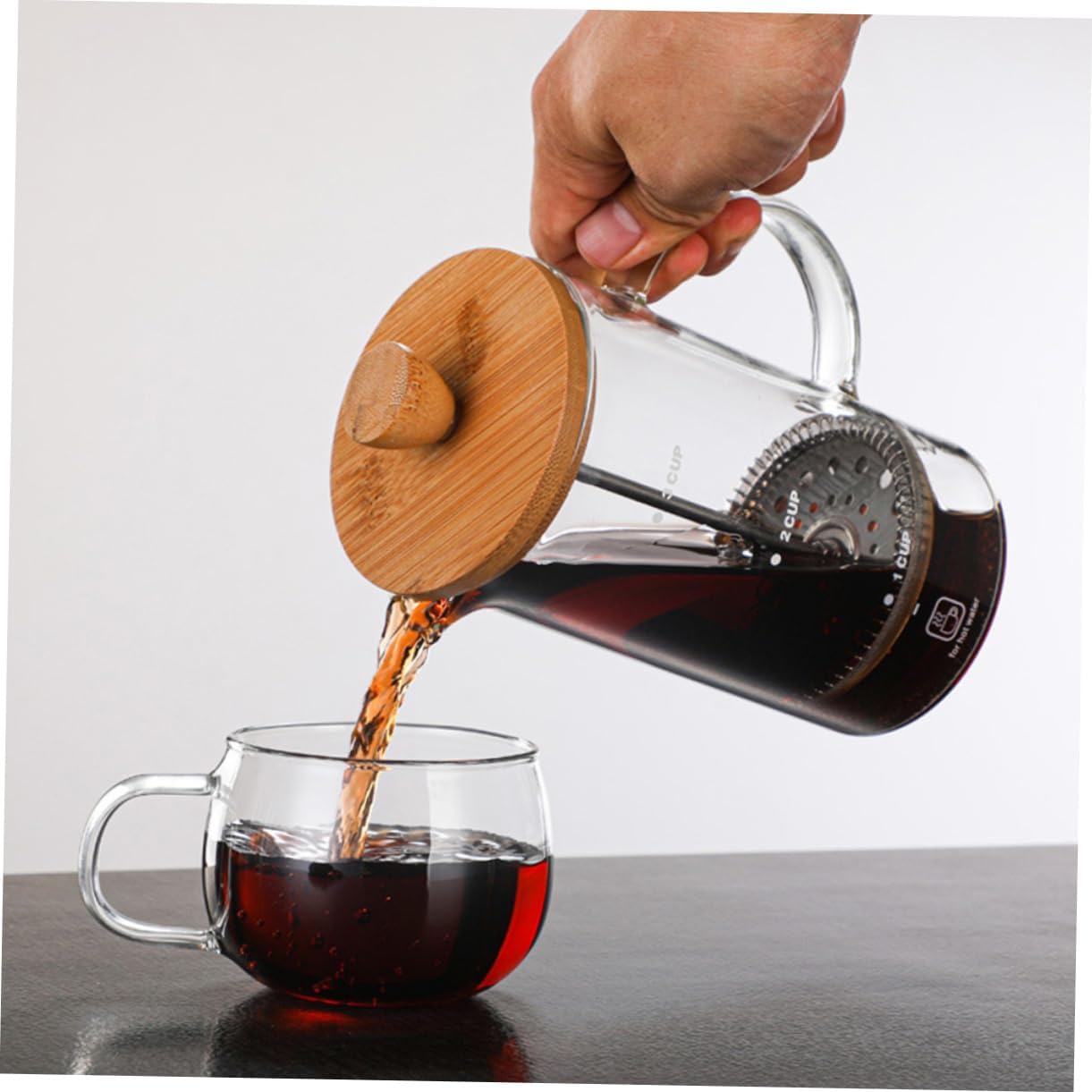 Cabilock 3pcs Convenient Glass Press Pot Practical Milk Kettle Manual Heat-resistant Coffee Maker