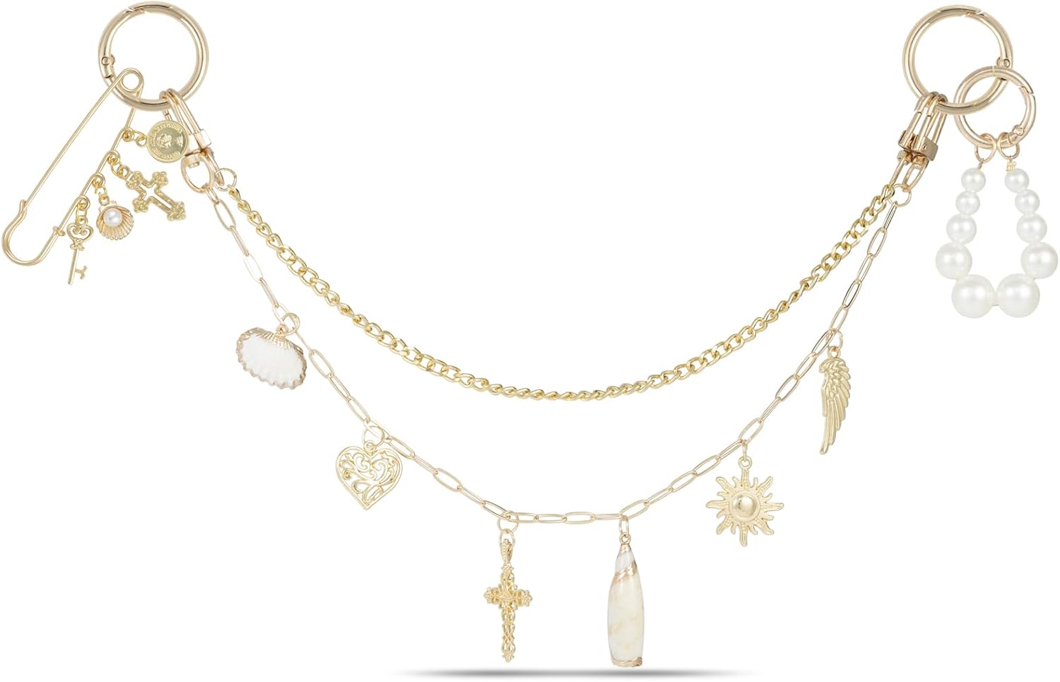 4-in-1 Bag Charms Set, Elegant Gold Purse Charms with Pearl Beads, Shell Pendant, and Safety Pin, Handbag Charm - Image 2