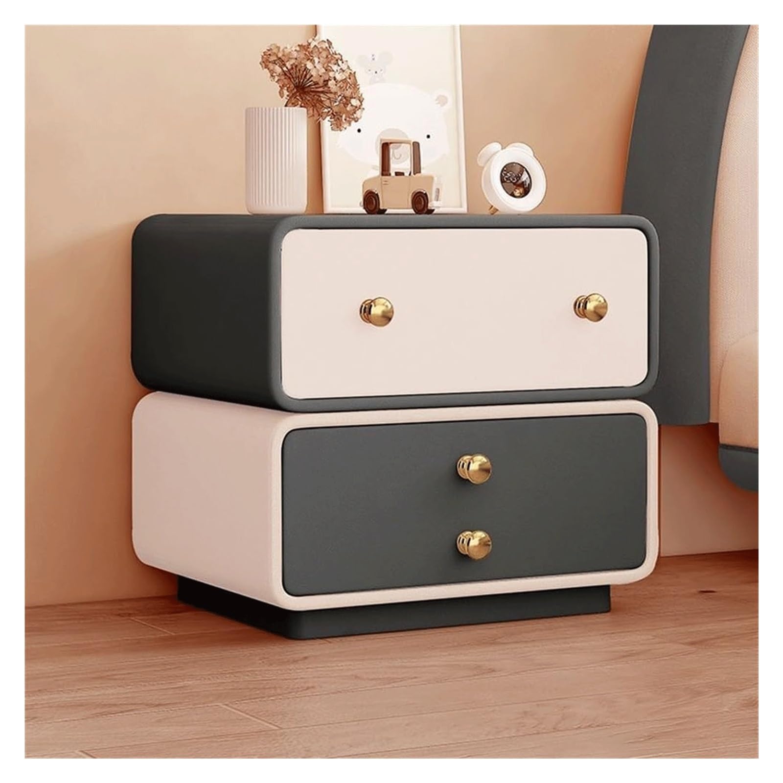 SXZenSpace Modern Bedside Table Microfiber Leather NightStand with 2 Wooden Storage Drawers Minimalist Spacious Side Luxury Cabinet(Dark Gray,45cm)
