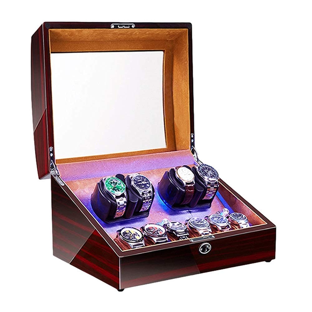 MYUYEE Watch Winder Watch Winder For Automatic Watches Led Illumination Quiet Motor Flexible Watch Pillow Power Supply 4 Rotation Modes (A-2+0)